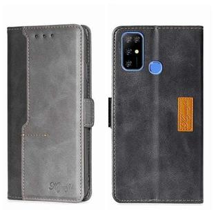 For Doogee X96 Pro Contrast Color Side Buckle Leather Phone Case(Black + Grey)