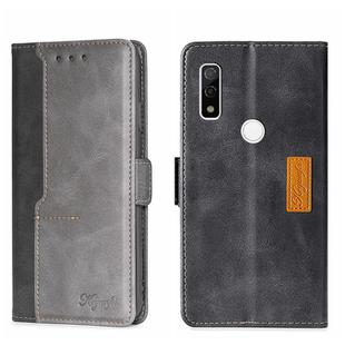 For Fujitsu ARROWS WE F-51B Contrast Color Side Buckle Leather Phone Case(Black + Grey)