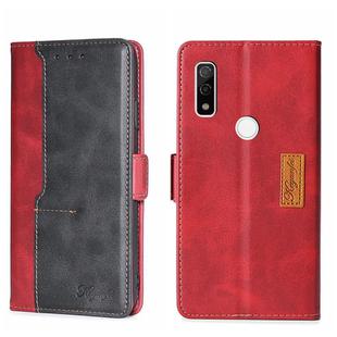For Fujitsu ARROWS WE F-51B Contrast Color Side Buckle Leather Phone Case(Red + Black)