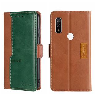 For Fujitsu ARROWS WE F-51B Contrast Color Side Buckle Leather Phone Case(Light Brown + Green)