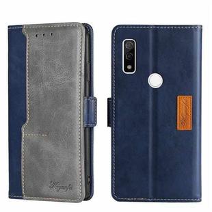 For Fujitsu ARROWS WE F-51B Contrast Color Side Buckle Leather Phone Case(Blue + Grey)