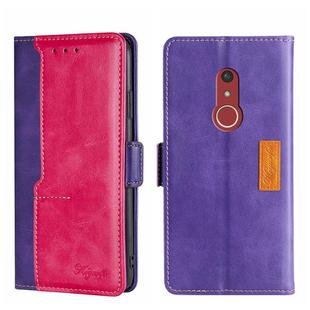 For Fujitsu Arrow Be4 Plus F-41B Contrast Color Side Buckle Leather Phone Case(Purple + Rose Red)