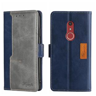 For Fujitsu Arrow Be4 Plus F-41B Contrast Color Side Buckle Leather Phone Case(Blue + Grey)