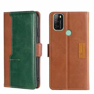For Blackview A70 Contrast Color Side Buckle Leather Phone Case(Light Brown + Green)