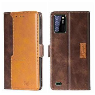 For OUKITEL C25 Contrast Color Side Buckle Leather Phone Case(Dark Brown + Gold)