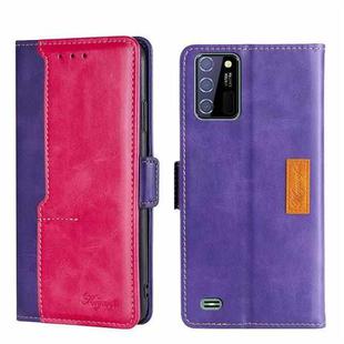 For OUKITEL C25 Contrast Color Side Buckle Leather Phone Case(Purple + Rose Red)