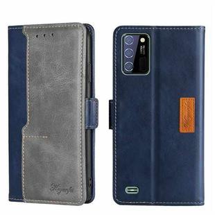 For OUKITEL C25 Contrast Color Side Buckle Leather Phone Case(Blue + Grey)