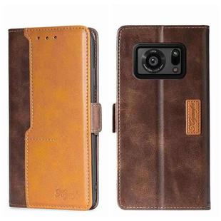 For Sharp Aquos R6 Contrast Color Side Buckle Leather Phone Case(Dark Brown + Gold)