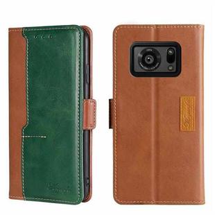 For Sharp Aquos R6 Contrast Color Side Buckle Leather Phone Case(Light Brown + Green)