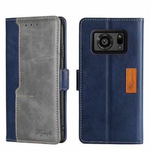 For Sharp Aquos R6 Contrast Color Side Buckle Leather Phone Case(Blue + Grey)