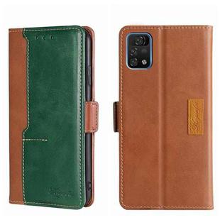 For UMIDIGI A11 Pro Max Contrast Color Side Buckle Leather Phone Case(Light Brown + Green)