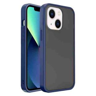 For iPhone 14 Translucent Skin Feel Frosted Phone Case (Black+Navy Blue)