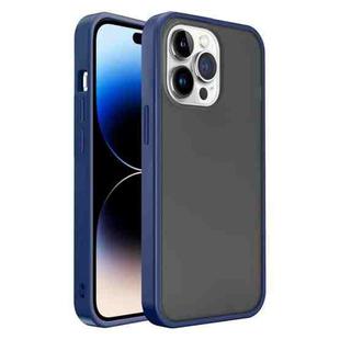 For iPhone 14 Pro Translucent Skin Feel Frosted Phone Case(Black+Navy Blue)