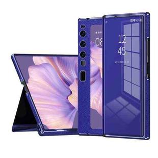 For Huawei Mate Xs 2 Side Frame Stick Leather Magnetic Phone Case(Cross Texture Blue)