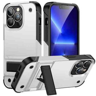 PC + TPU Shockproof Phone Case with Holder For iPhone 14 Pro Max(White+Black)
