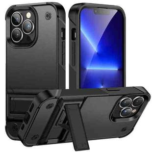 PC + TPU Shockproof Phone Case with Holder For iPhone 14 Pro(Black+Black)
