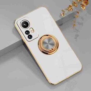 For Xiaomi 12 Lite 6D Electroplating Full Coverage Silicone Phone Case with Magnetic Ring Holder(White)