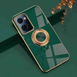 For OPPO Reno7 A 6D Electroplating Full Coverage Silicone Phone Case with Magnetic Ring Holder(Dark Green)