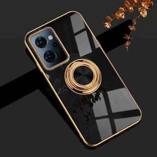 For OPPO Reno7 A 6D Electroplating Full Coverage Silicone Phone Case with Magnetic Ring Holder(Black)