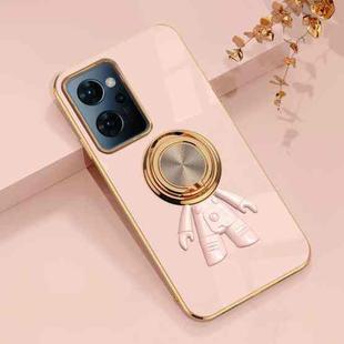 For OPPO Reno7 A 6D Electroplating Astronaut Ring Kickstand Phone Case(Light Pink)