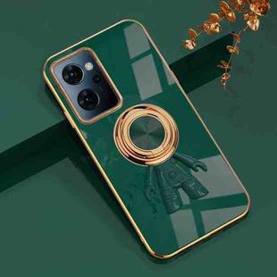 For OPPO Reno7 A 6D Electroplating Astronaut Ring Kickstand Phone Case(Night Green)