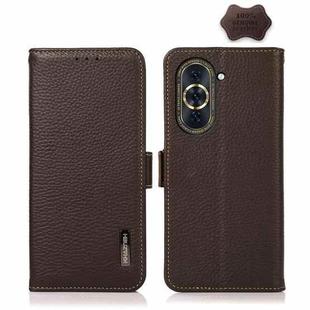 For Huawei Nova 10 KHAZNEH Side-Magnetic Litchi Genuine Leather RFID Phone Case(Brown)