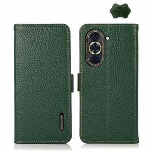 For Huawei Nova 10 KHAZNEH Side-Magnetic Litchi Genuine Leather RFID Phone Case(Green)