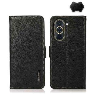 For Huawei Nova 10 KHAZNEH Side-Magnetic Litchi Genuine Leather RFID Phone Case(Black)
