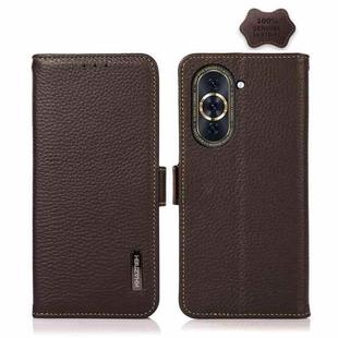 For Huawei Nova 10 Pro KHAZNEH Side-Magnetic Litchi Genuine Leather RFID Phone Case(Brown)