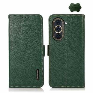 For Huawei Nova 10 Pro KHAZNEH Side-Magnetic Litchi Genuine Leather RFID Phone Case(Green)