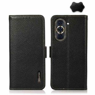 For Huawei Nova 10 Pro KHAZNEH Side-Magnetic Litchi Genuine Leather RFID Phone Case(Black)