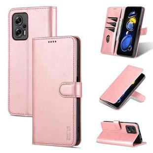 For Xiaomi Redmi Note 11T Pro/POCO X4 GT AZNS Skin Feel Calf Texture Flip Leather Phone Case(Rose Gold)