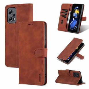 For Xiaomi Redmi Note 11T Pro/POCO X4 GT AZNS Skin Feel Calf Texture Flip Leather Phone Case(Brown)