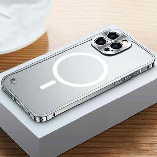 For iPhone 14 Pro MagSafe Magnetic Metal Frame Frosted Phone Case(Silver)