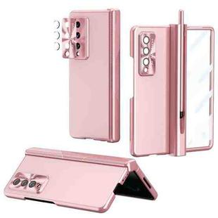 For Samsung Galaxy Z Fold3 5G Electroplating Hinged Folding Phone Case with S Pen Fold Edition(Pink)