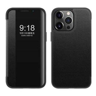 For iPhone 14 Pro Magnetic Side Window View Shockproof Horizontal Flip Leather Case(Black)