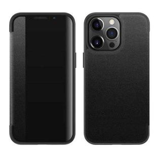 For iPhone 14 Pro Max Magnetic Side Window View Shockproof Horizontal Flip Leather Case (Black)