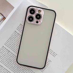 For iPhone 14 Aluminum Alloy Buckle Double-sided Glass Phone Case (Rose Pink)