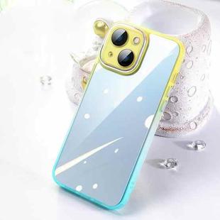 For iPhone 13 Gradient Diamond Frame Phone Case(Yellow Cyan)