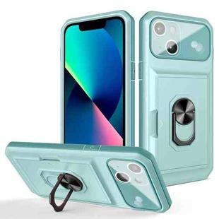 For iPhone 14 Card Ring Holder PC + TPU Phone Case (Light Green)