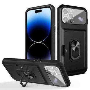 For iPhone 14 Pro Card Ring Holder PC + TPU Phone Case(Black)