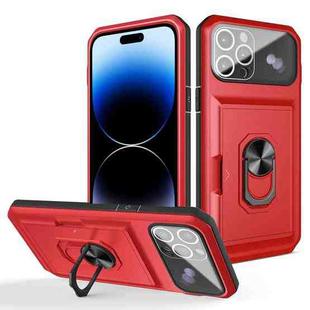 For iPhone 14 Pro Card Ring Holder PC + TPU Phone Case(Red+Black)