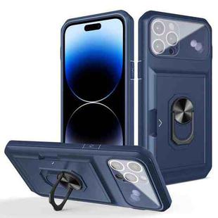 For iPhone 14 Pro Card Ring Holder PC + TPU Phone Case(Blue)
