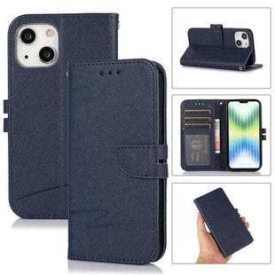 Cross Texture Horizontal Flip Leather Phone Case For iPhone 14 Max(Dark Blue)