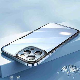 For iPhone 14 AG HD Glass + Metal Frame Phone Case (Sierra Blue)