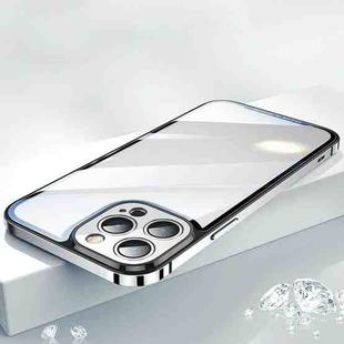 For iPhone 14 Plus AG HD Glass + Metal Frame Phone Case (Silver)