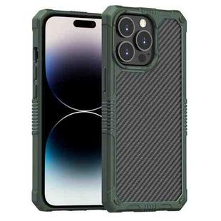 For iPhone 14 Pro Max Carbon Fiber Shockproof Phone Case (Dark Green)