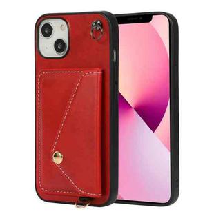 For iPhone 14 Plus Crossbody Wallet Card Bag Phone Case (Red)