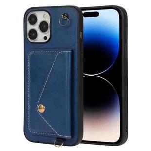 For iPhone 14 Pro Crossbody Wallet Card Bag Phone Case(Blue)