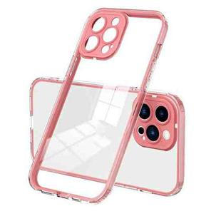 For iPhone 12 Pro Max 3 in 1 Clear TPU Color PC Frame Phone Case(Pink)